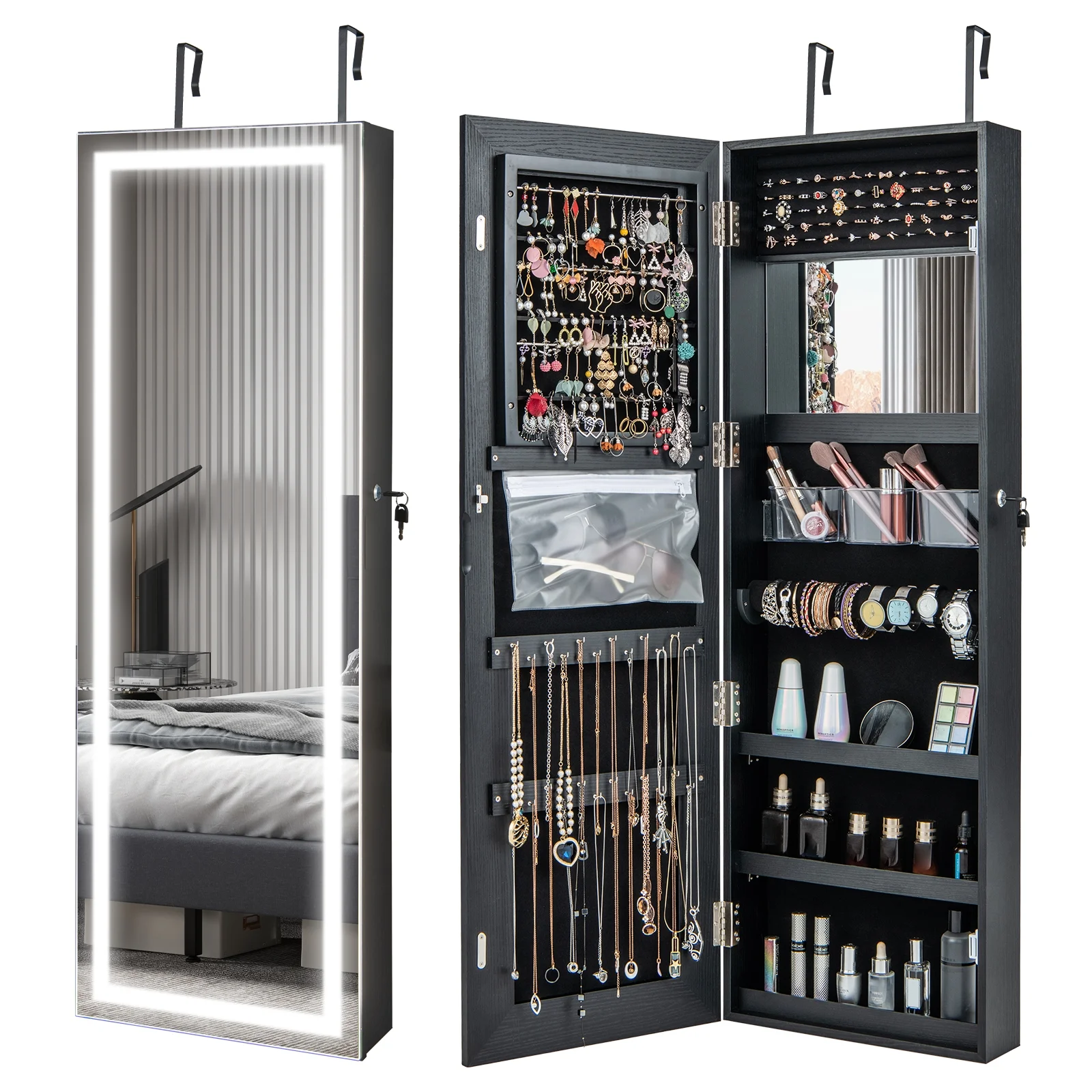 Costway LED Mirror Jewelry Cabinet Wall/Door Mounted 47