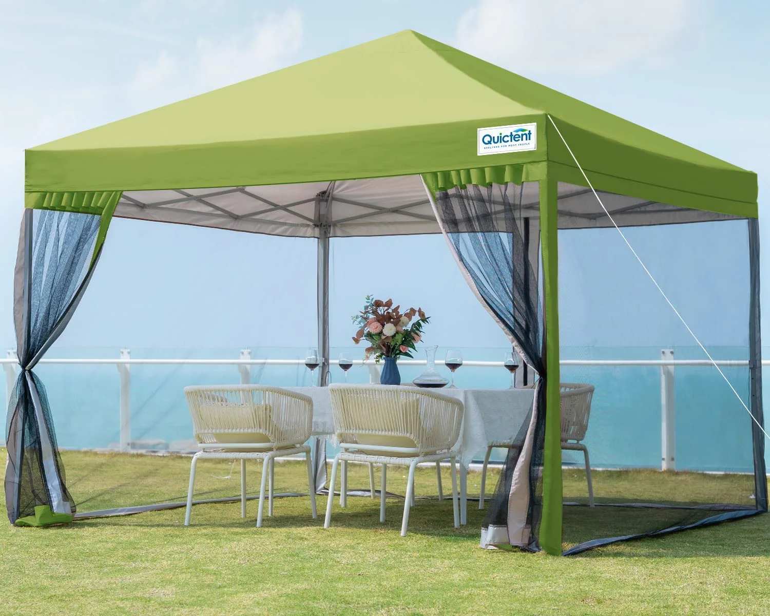 Quictent 8x8 Pop up Canopy Tent with Mosquito Netting Sreen House Room Tent Screened Roller Bag Included (Green)