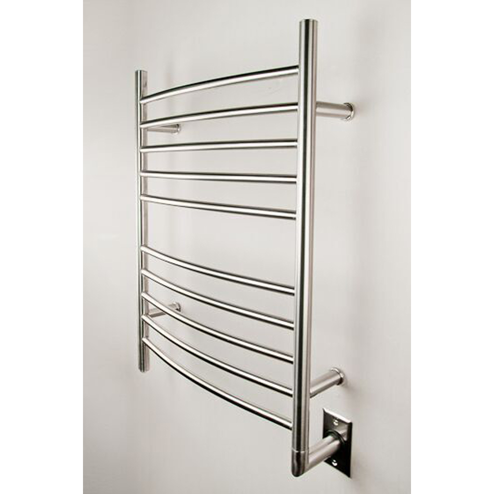 Amba Radiant Hardwired Curved Heated Towel Warmer Rack For Bathroom - Brushed, 150 Watts, 1.3 Amps, 120 Volts