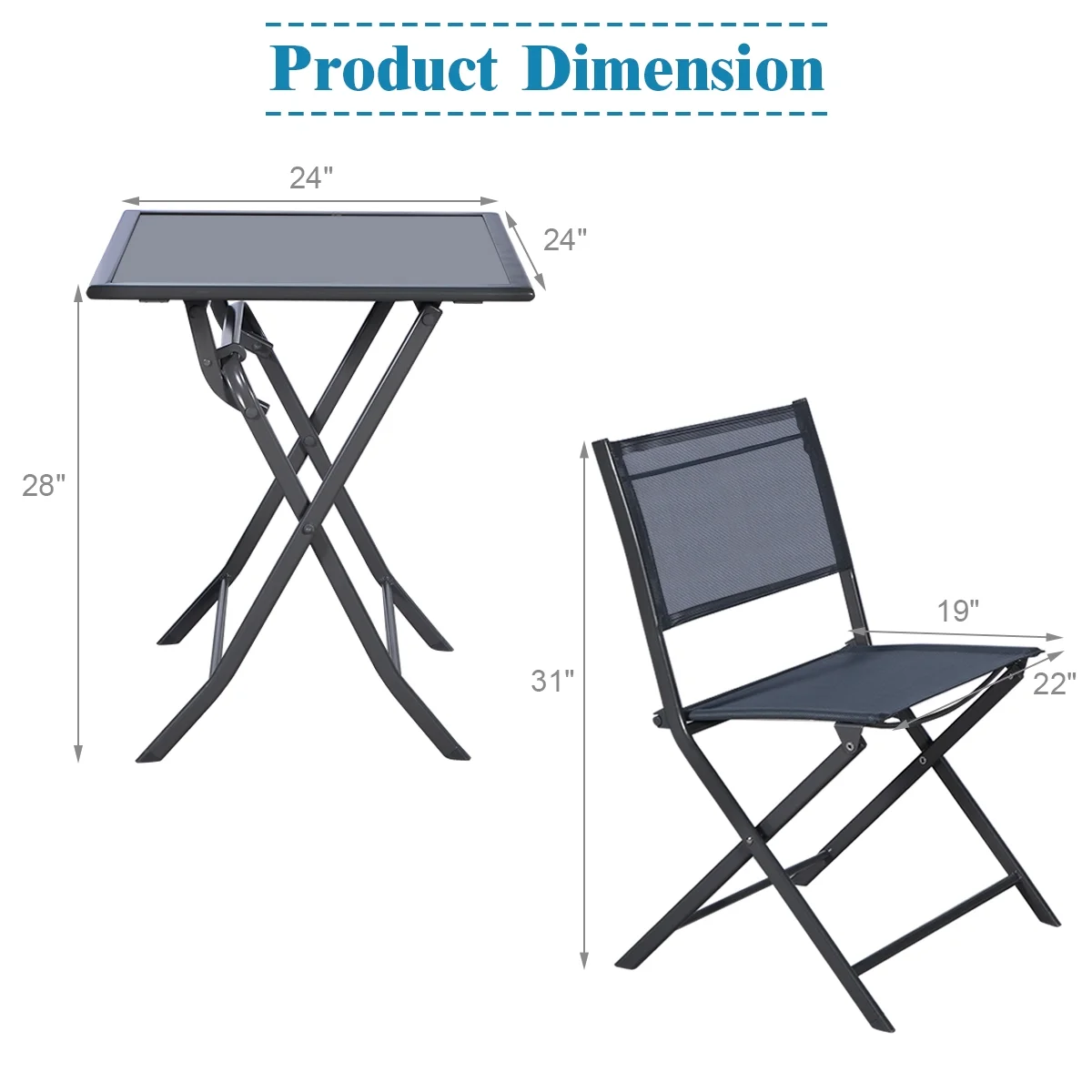 Costway 3PCS Bistro Set Garden Backyard Table Chairs Outdoor Patio Furniture Folding