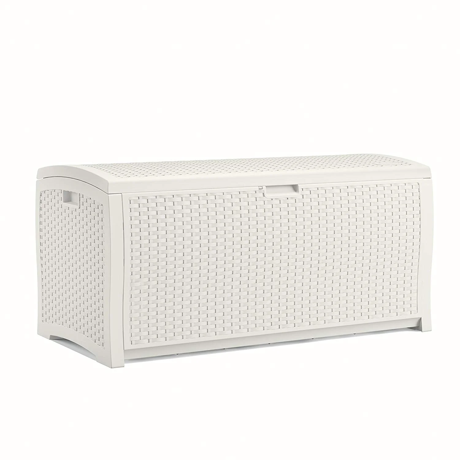 Suncast Outdoor 99 Gallon Wicker Deck Box, Resin, White, 50 in D x 22.5 in H x 25.6 in W, 41 lbs