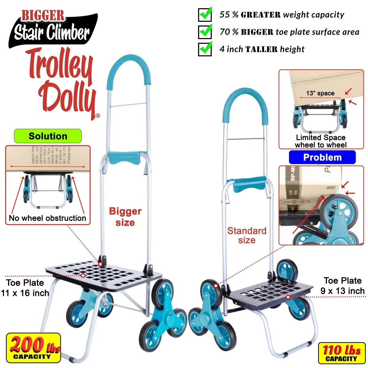 dbest products Stair Climber Bigger Trolley Dolly, Moroccan Tile Shopping Grocery Foldable Cart