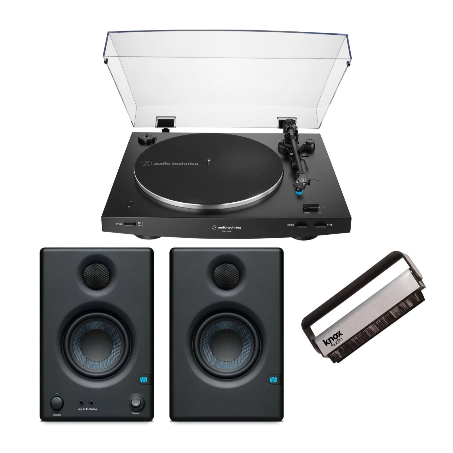 Audio Technica AT-LP3xBT Wireless Belt-Drive Turntable (Black) with Bluetooth Speakers Bundle
