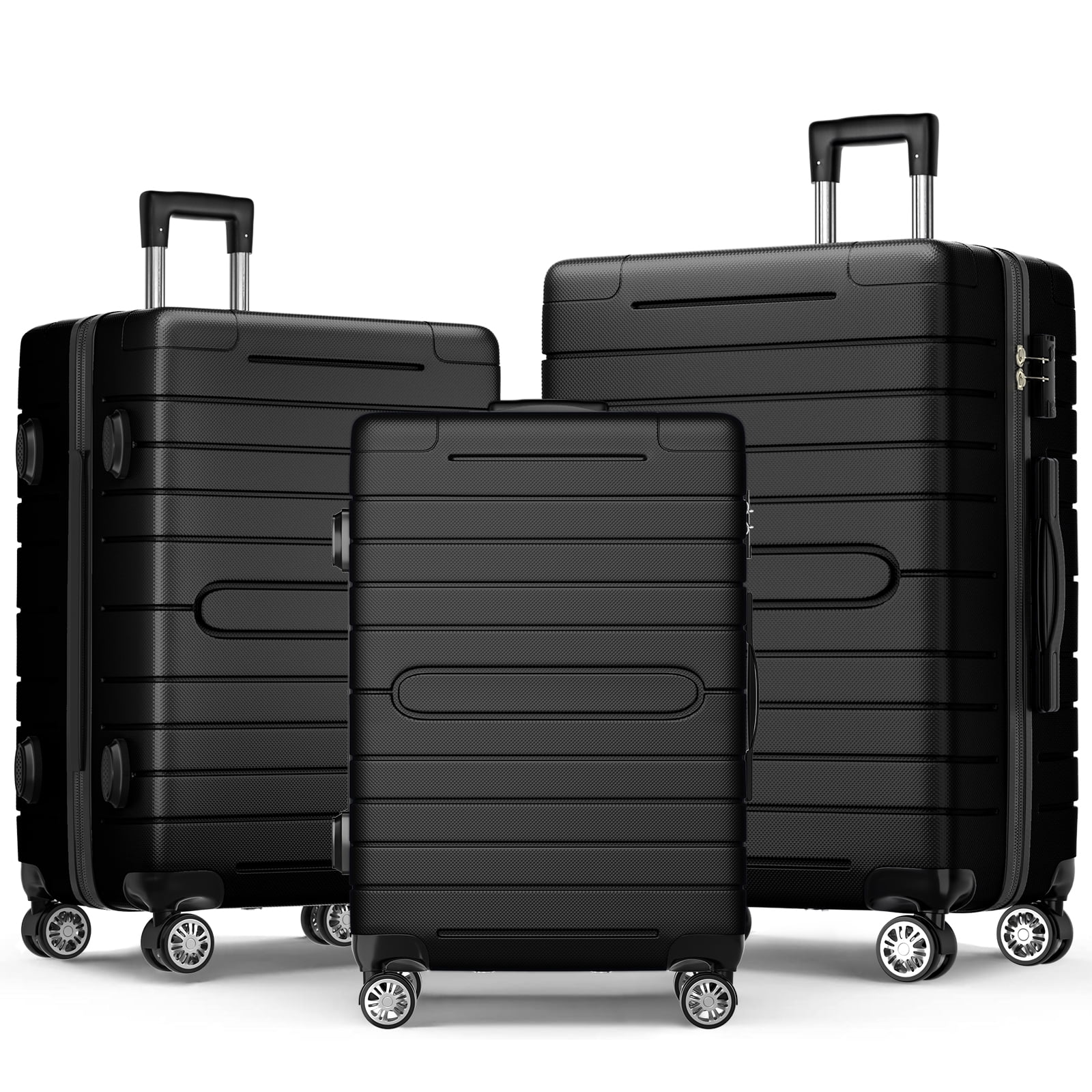 SUGIFT 3 Piece Luggage Set, Hardside Luggage Spinner Wheels Suitcase Carry on Luggage, TSA Lock, 20in24in28in, Black