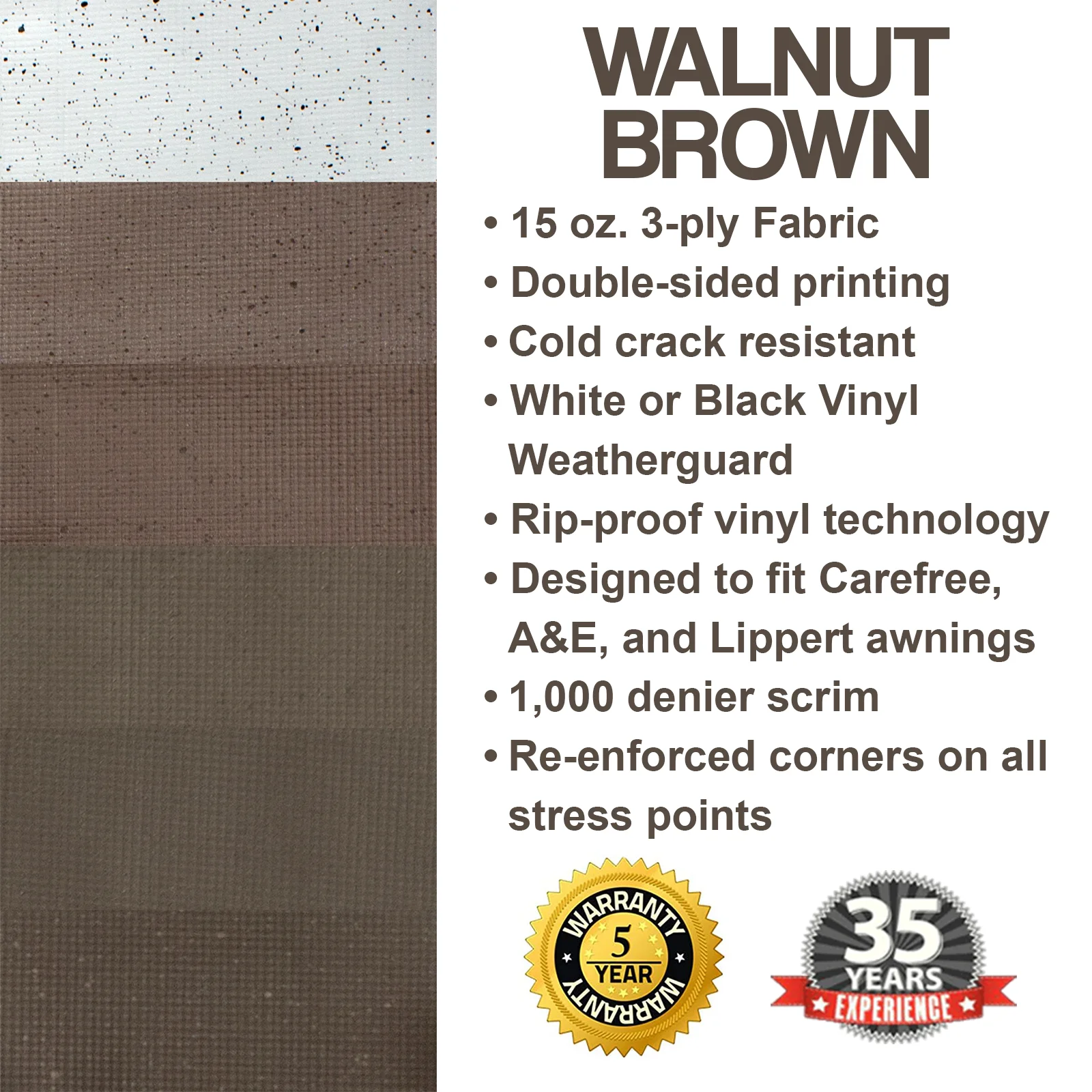 ShadePro RV Awning Fabric Replacement Heavy Duty Vinyl 13' Walnut Brown (Fabric 12'2