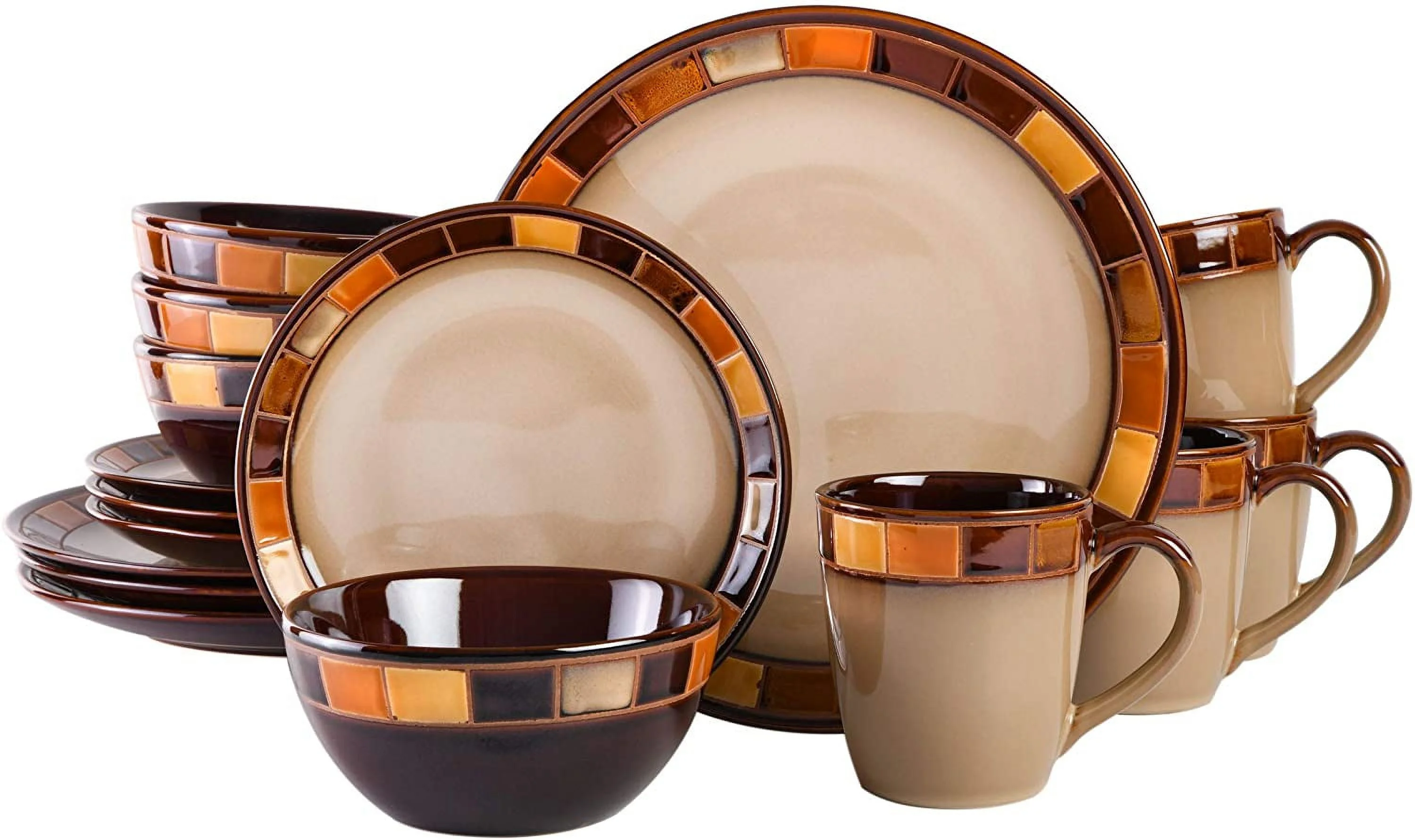 Gibson Casa Estebana 16-piece Dinnerware Set Service for 4, Beige and Brown - 70736.16RM
