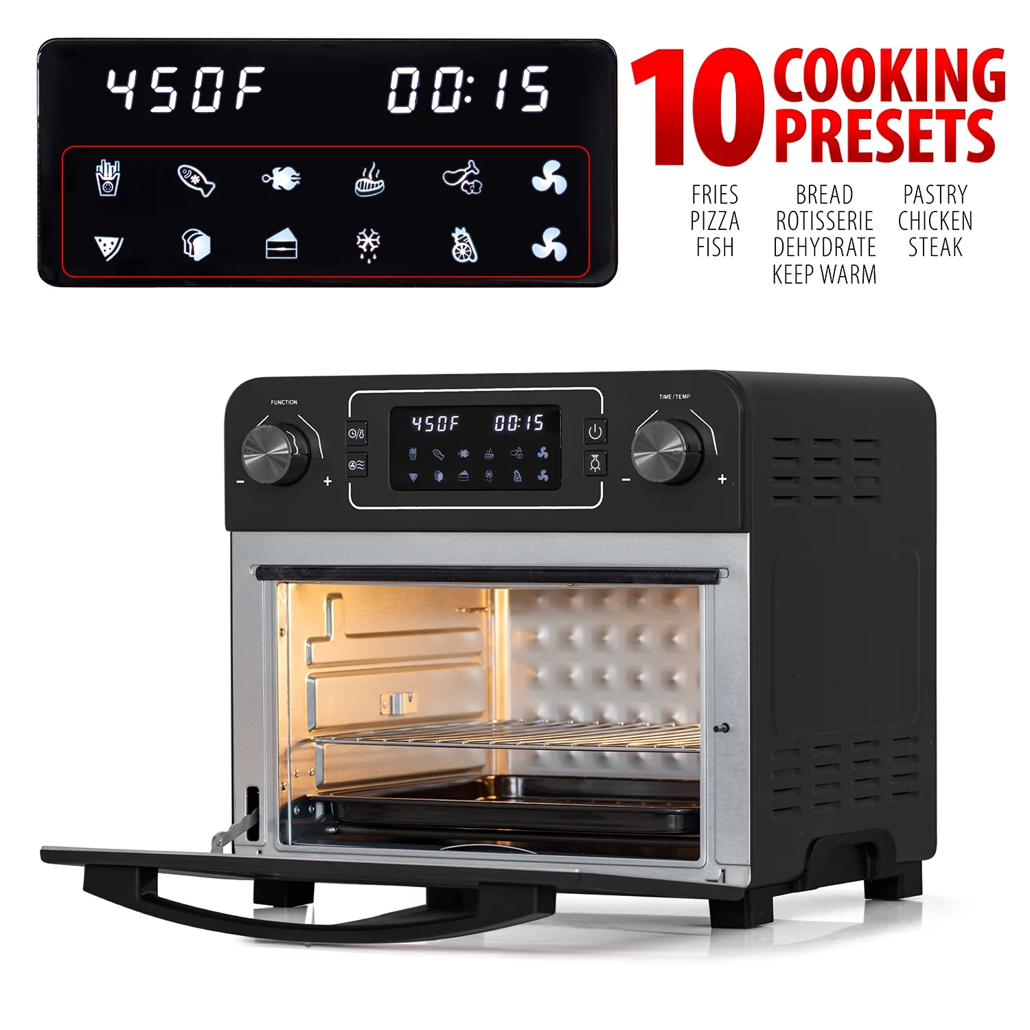 Deco Chef 24 QT Black Countertop Toaster Oven with built-in Air Fryer and included Accessories