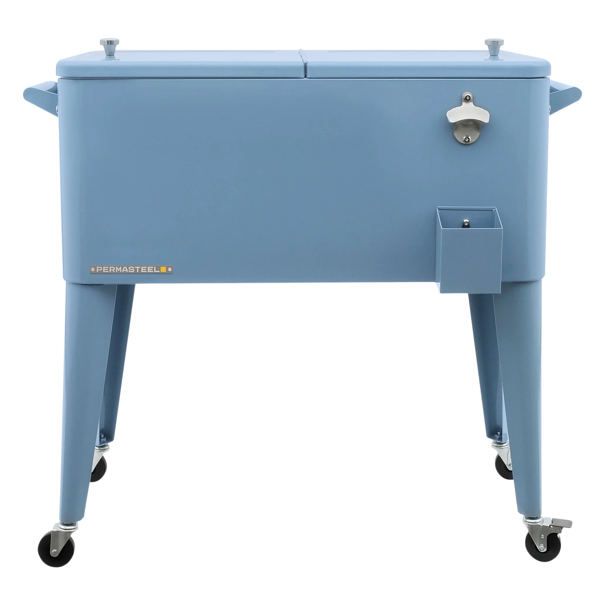 Permasteel 80-Qt Classic Outdoor Steel Patio Cooler on Wheels, Beverage Rolling Cart, Blue