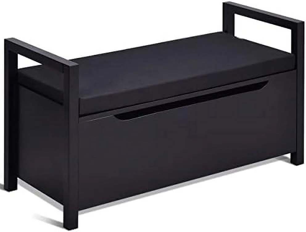 JTFCXD Shoe Bench with Cushion Entryway End of Bed Bench for Bedroom Wood Shoe Bench with Seat 34" L×15" W×19" H Black