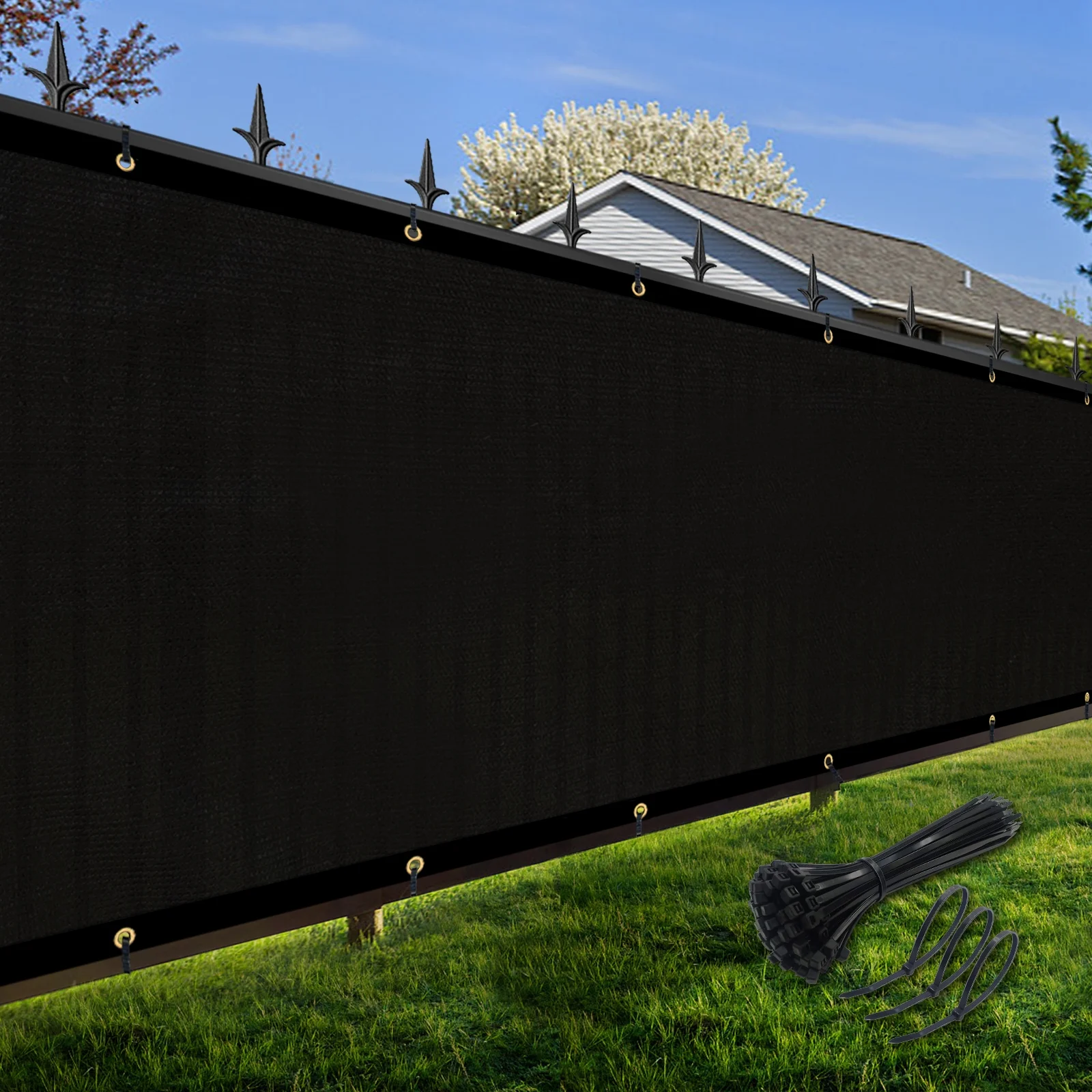 Shade&beyond Privacy Fence Screen 3x300 FT Black Customized Outdoor Mesh Panels for Backyard, Balcony, Patio, Construction Site with Zip Ties