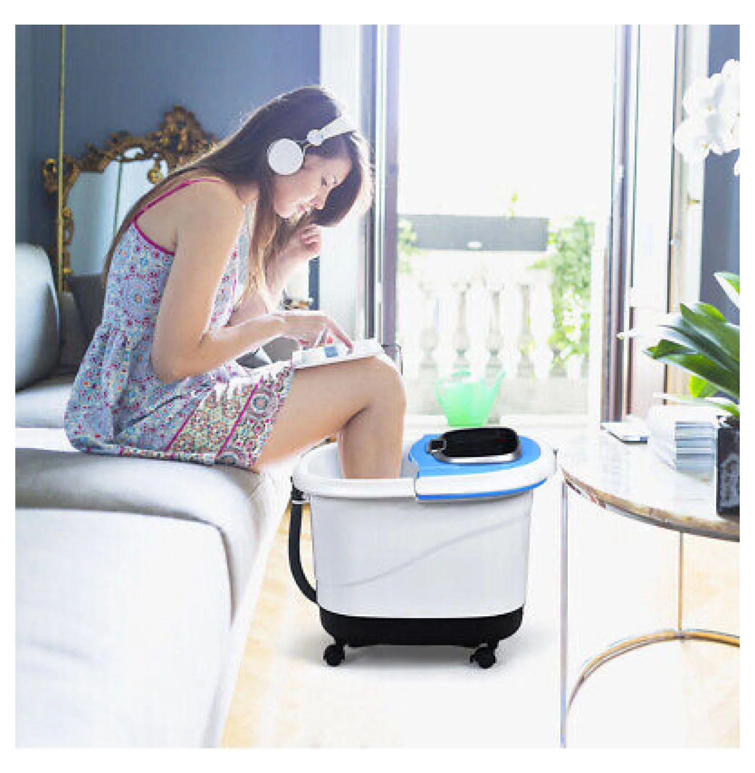 YUNTIE Portable Foot Spa Bath Motorized Massager Electric Feet Salon Tub w/ Shower Blue