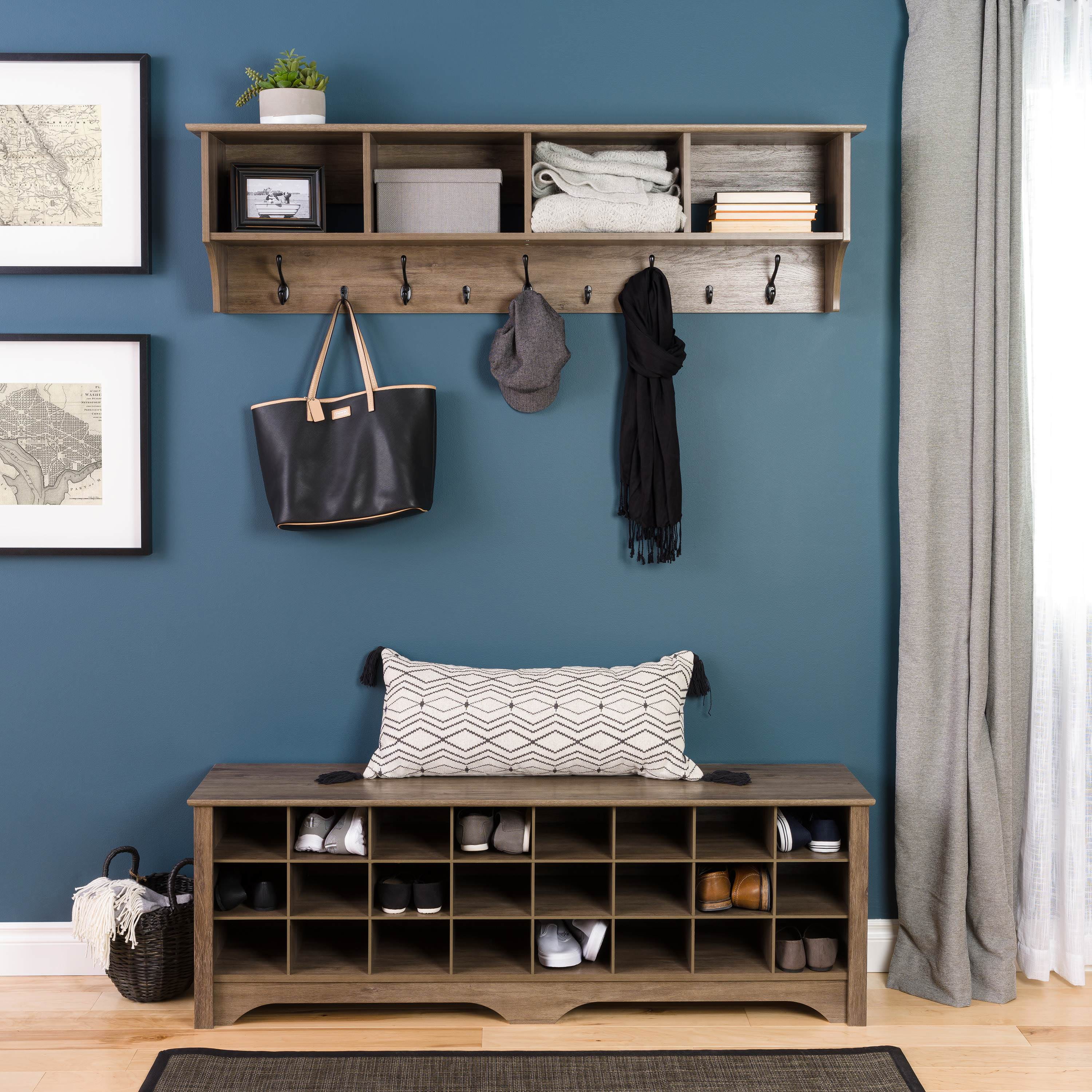 Prepac Gray Hall Bench with Storage and Seating: 24-Shoe Cubby Bench, Ideal Gray Shoe Rack for Entryway, Sized 15.5