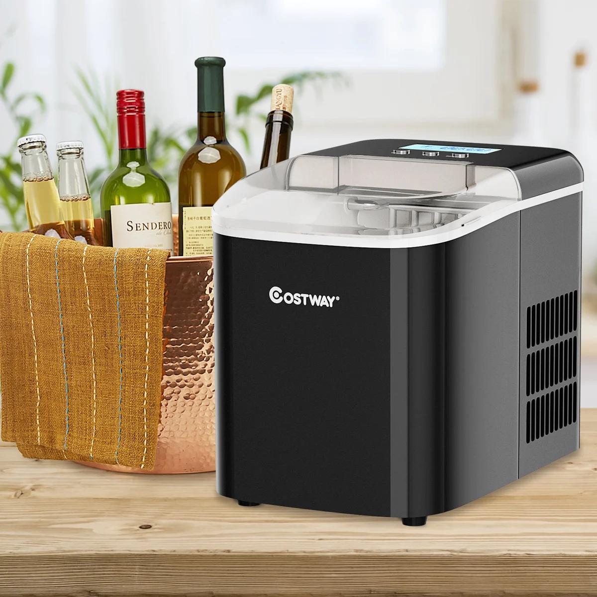 Costway Portable Ice Maker Machine Countertop 26LBS/24H LCD Display w/Ice Scoop Black