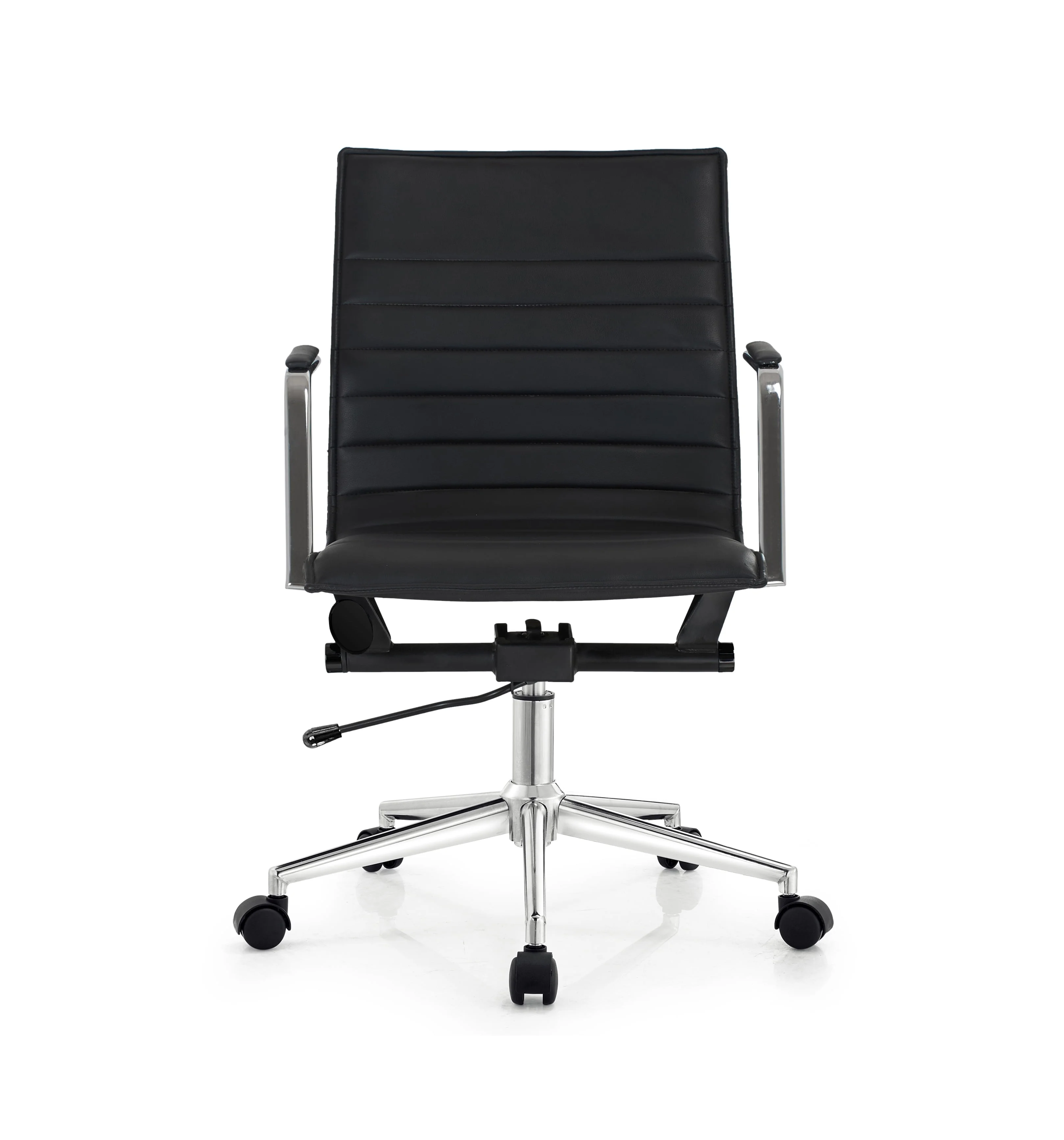 2xhome Mid Century Office Chair With Arms Wheels Modern Black Desk Chair Ergonomic Mid back PU Leather Arm Rest Tilt Adjustable Height Swivel Task