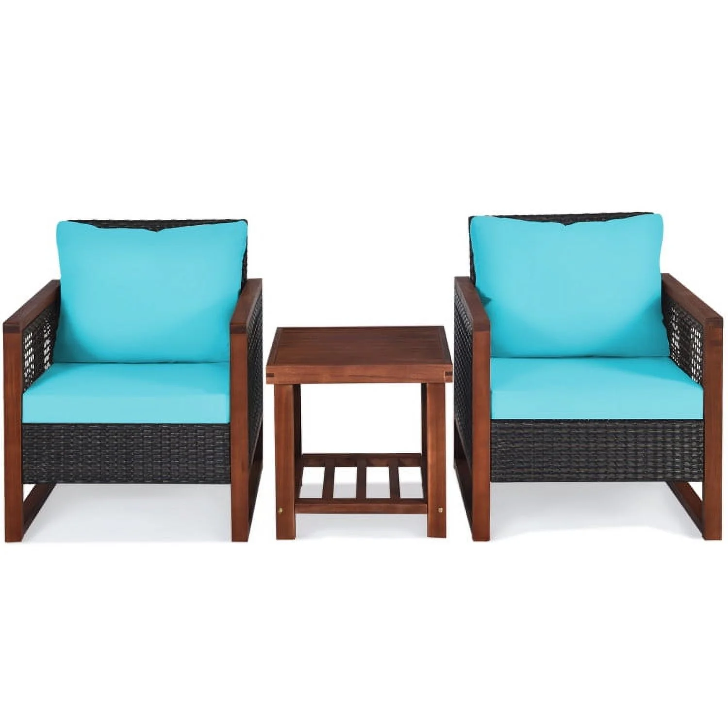 Yardi Yard 3 Pieces Acacia Wood Patio Furniture Set with Coffee Table-Turquoise, Outdoor Patio Furniture Set