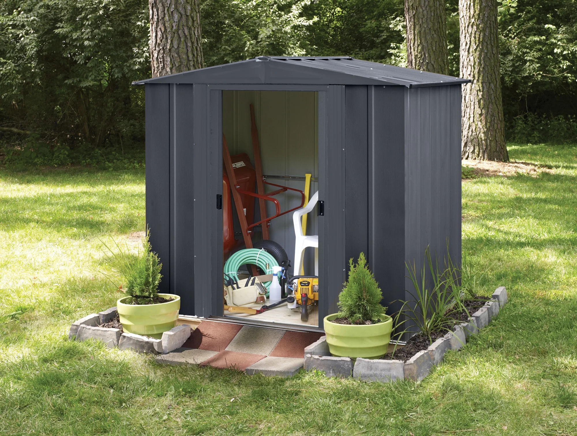 6x5 Metal Outdoor Galvanized Steel Storage Shed with Double Lockable Doors for Bikes, Grills, Tools, Grey