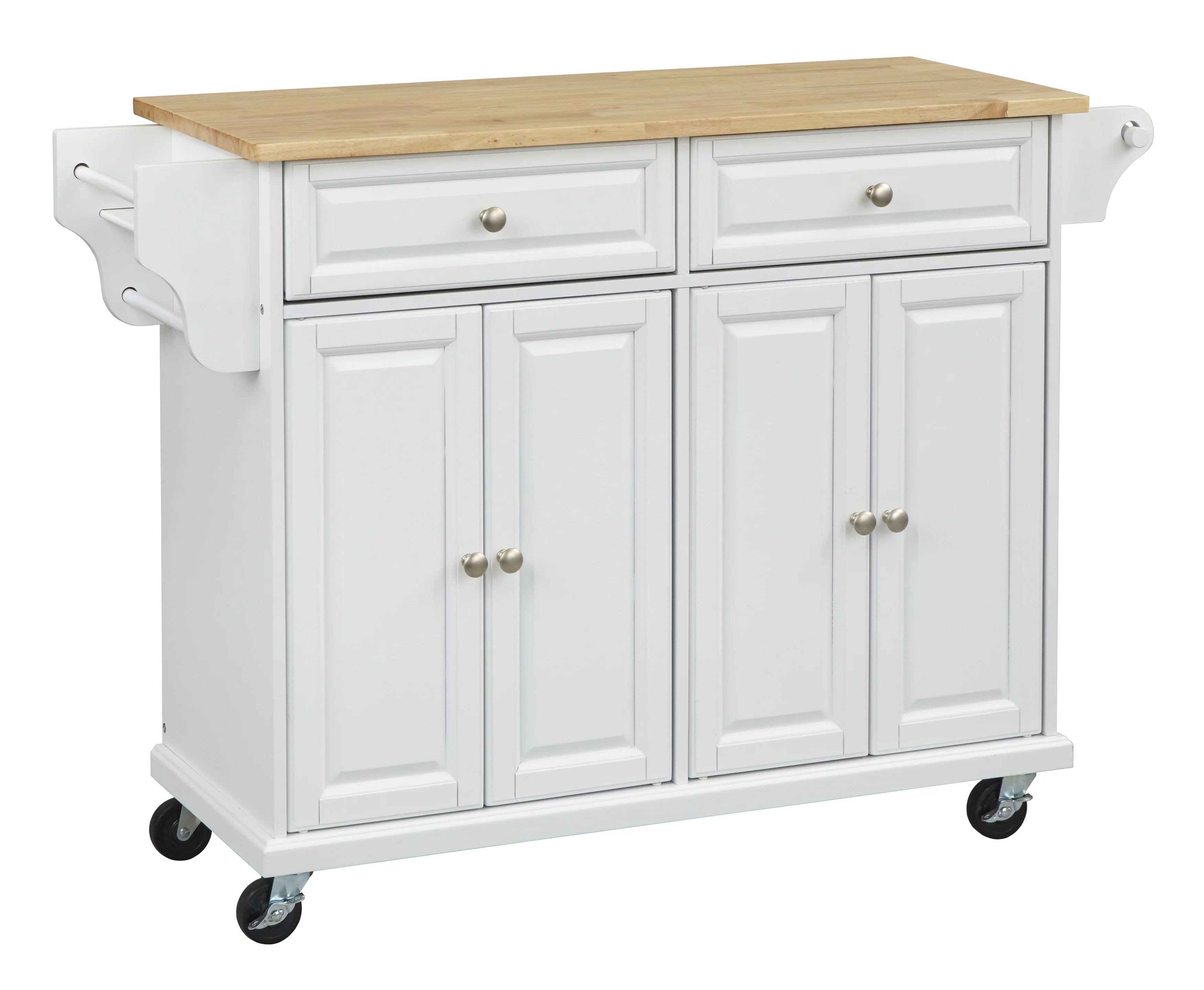 TMS Georgia Butcher Block Rolling Kitchen Island with Drawers, Shelves, Towel Racks, and Spice Rack, White
