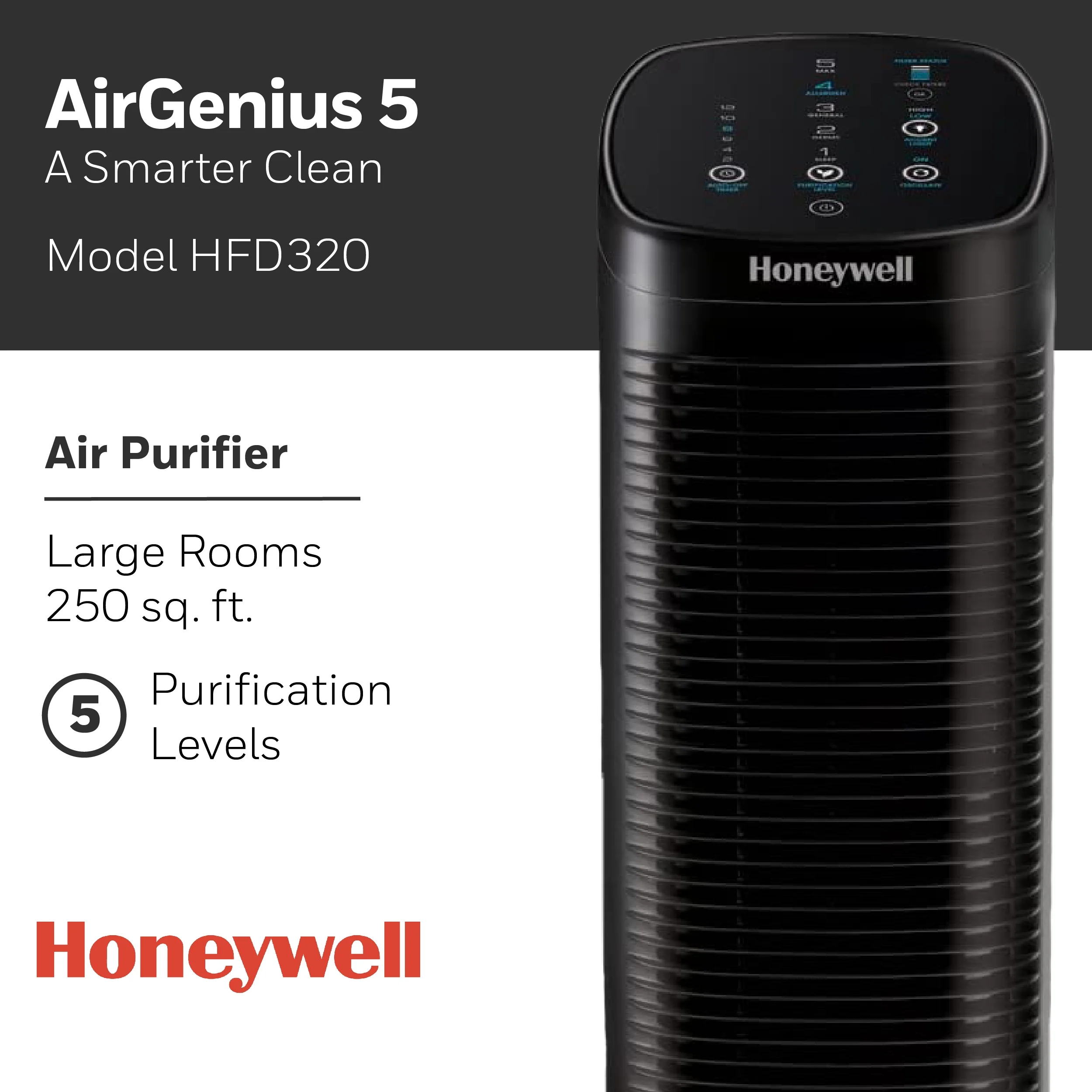 Honeywell Air Purifier, HFD320, 250 sq ft, ifD Washable Filter, Allergen, Smoke, Pollen, Dust Reducer