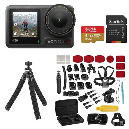 Osmo Action 4 Camera Standard Combo, Bundle with Froggi Extreme Sport Accessory Kit and 64GB microSDXC Memory Card