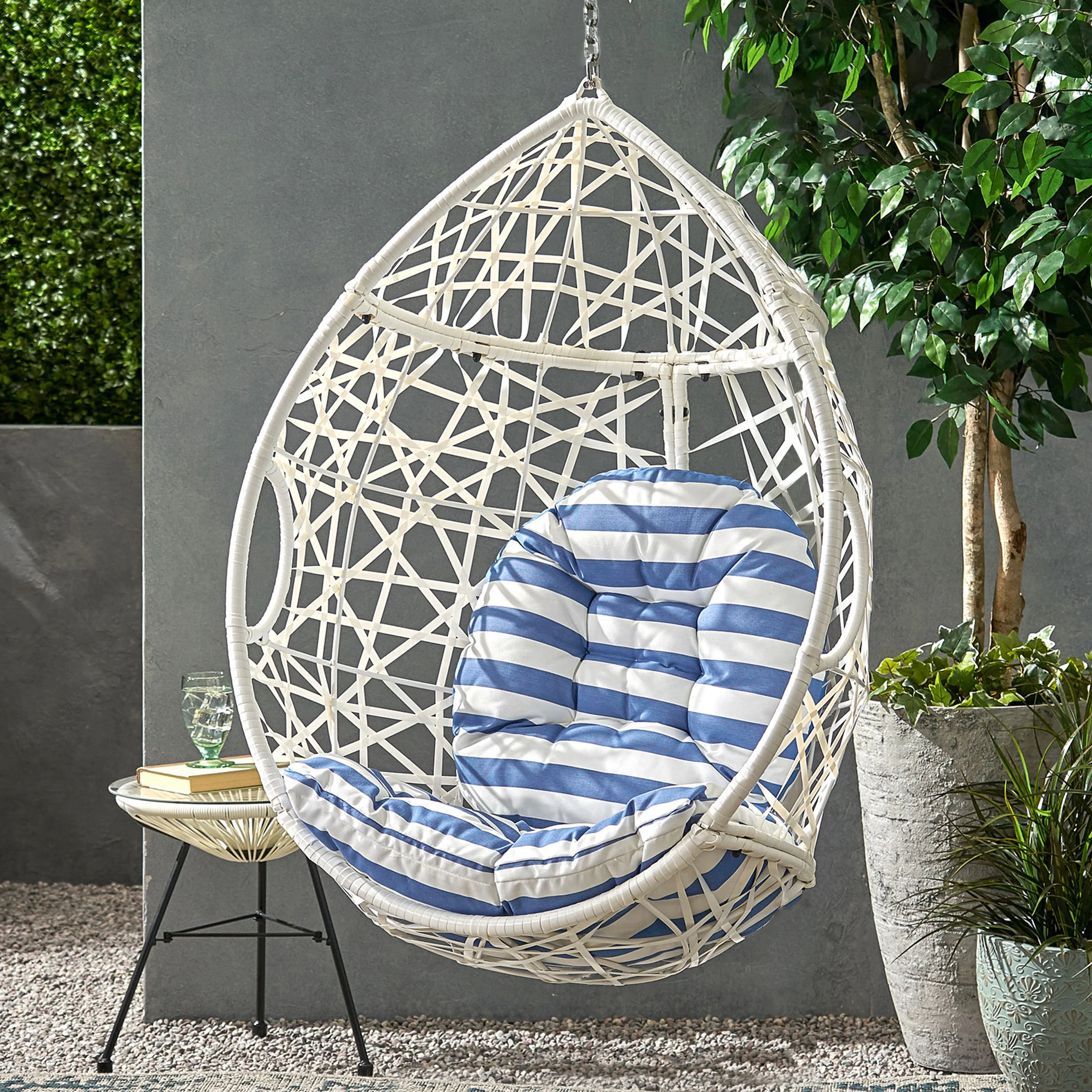 Trilenars Tear Drop Hanging Chair, Wicker Egg Swinging Chair With Plush Waterproof Cushion, Rattan Hammock Egg Chairs For Patio Balcony Indoor Outdoor