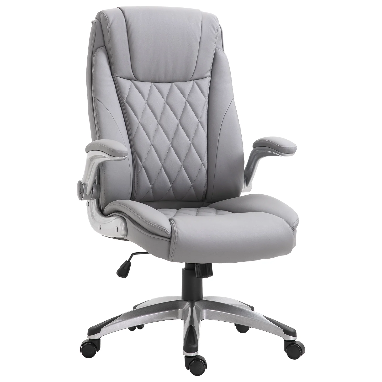 Vinsetto High Back 360° Swivel Ergonomic Home Office Chair with Flip Up Arms, Faux Leather Computer Desk Rocking Chair, Grey