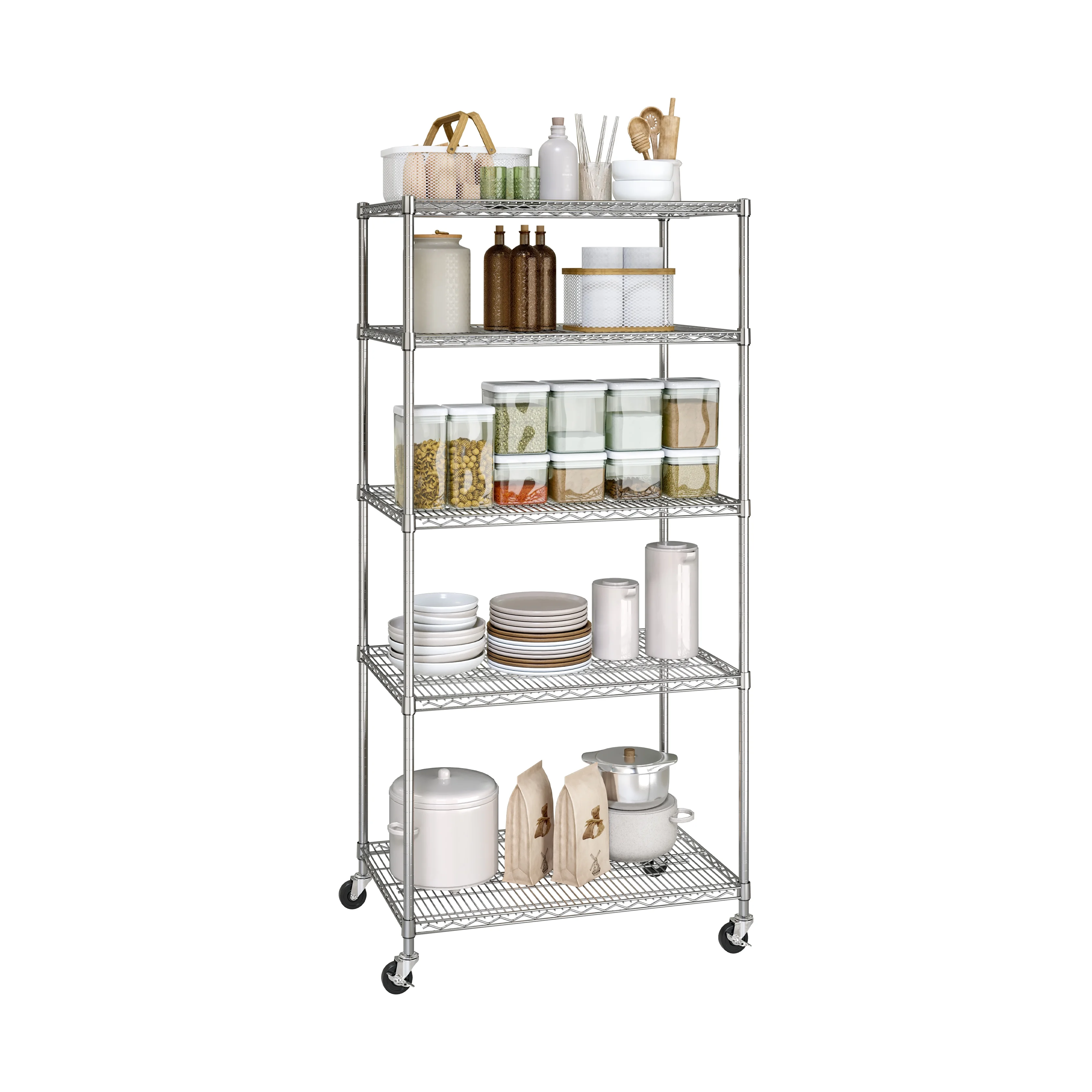 Seville Classics UltraDurable Commercial-Grade 5-Tier NSF-Certified Steel Wire Shelving with Wheels, 36