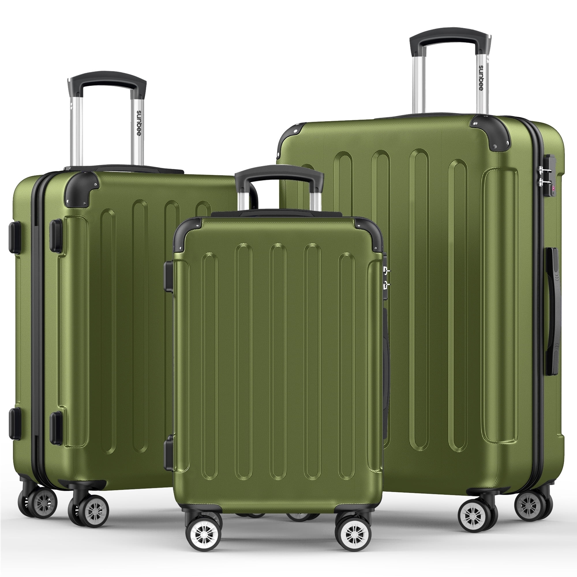 Sunbee 3 Piece Luggage Sets Hardshell Lightweight Suitcase with TSA Lock Spinner Wheels, Olive Green
