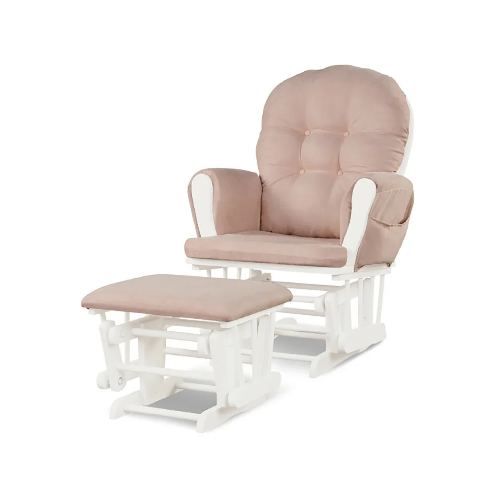 Yardi Yard Wood Glider and Ottoman Set with Padded Armrests and Detachable Cushion-Pink, Recliner Chair, Home Theater Seating Office for Adults