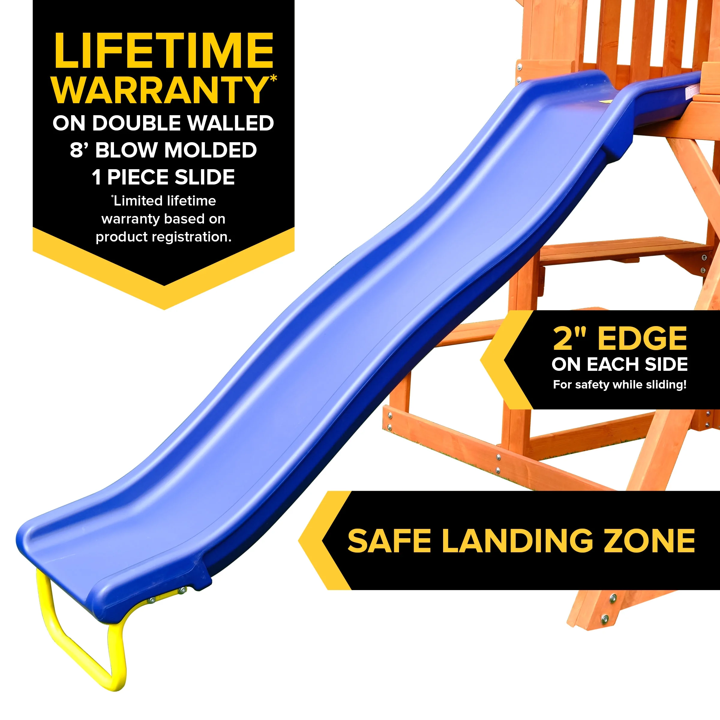 Sportspower Sunnyslope Wooden Swing Set with Play Fort, Trapeze, & 6' Double Wall Slide with Lifetime Warranty