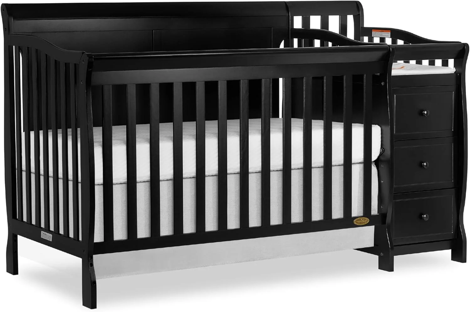 5-in-1 Brody Full Panel Convertible Crib in Black with Changer, Spacious Drawers, Detachable Changing Table, 1''Changing Pad