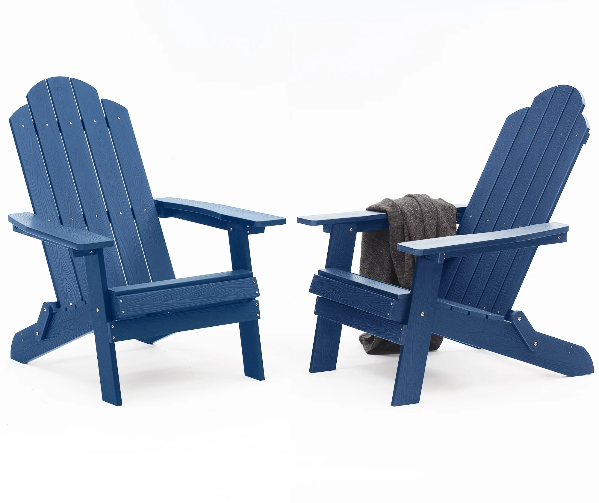 WINSOON All Weather HIPS Folding Adirondack Chair Outdoor Patio Chairs Set of 2, Navy Blue Finish