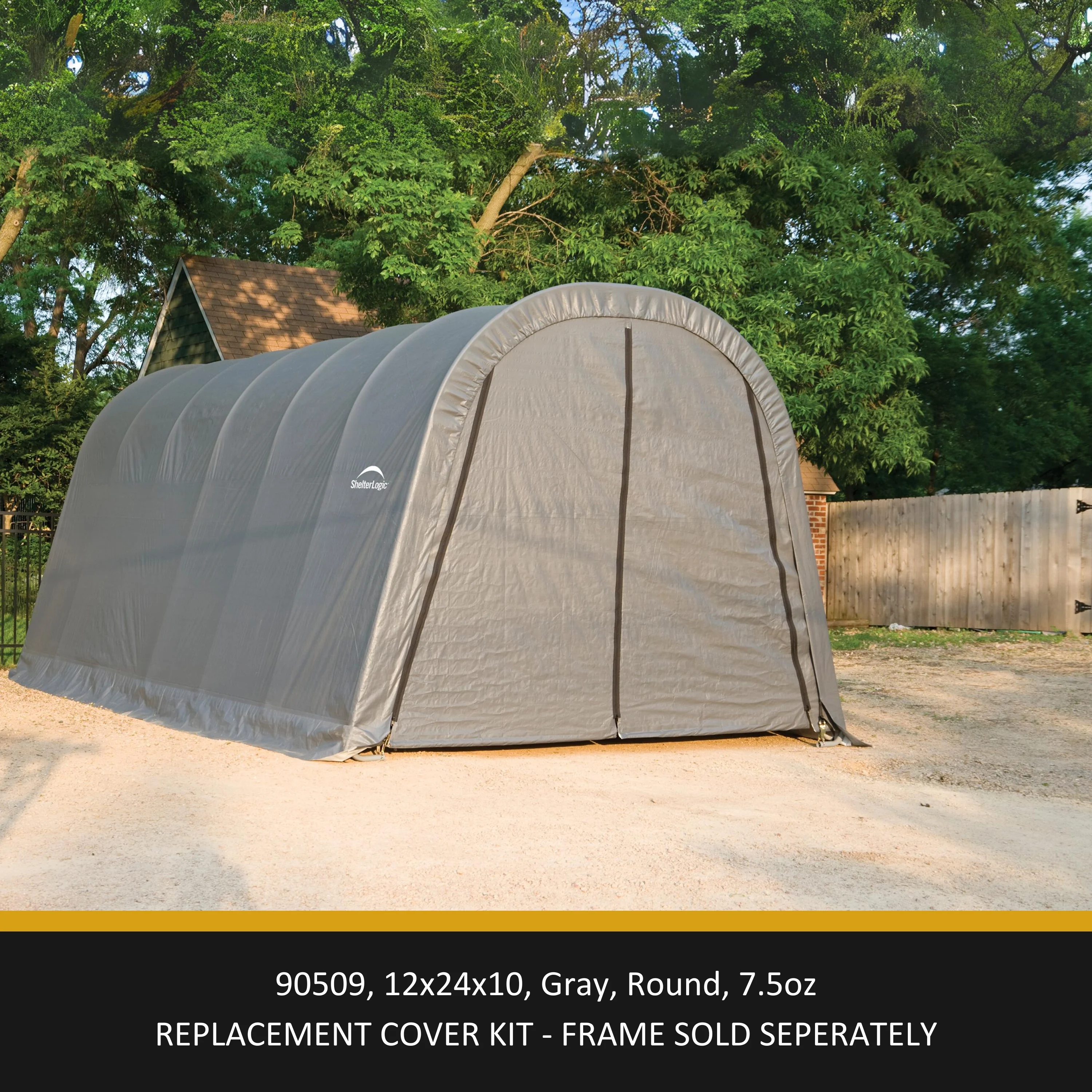 Garage-in-a-Box 12 x 24 x 10 ft. RoundTop Replacement Cover 7 oz. Gray (Frame not included)