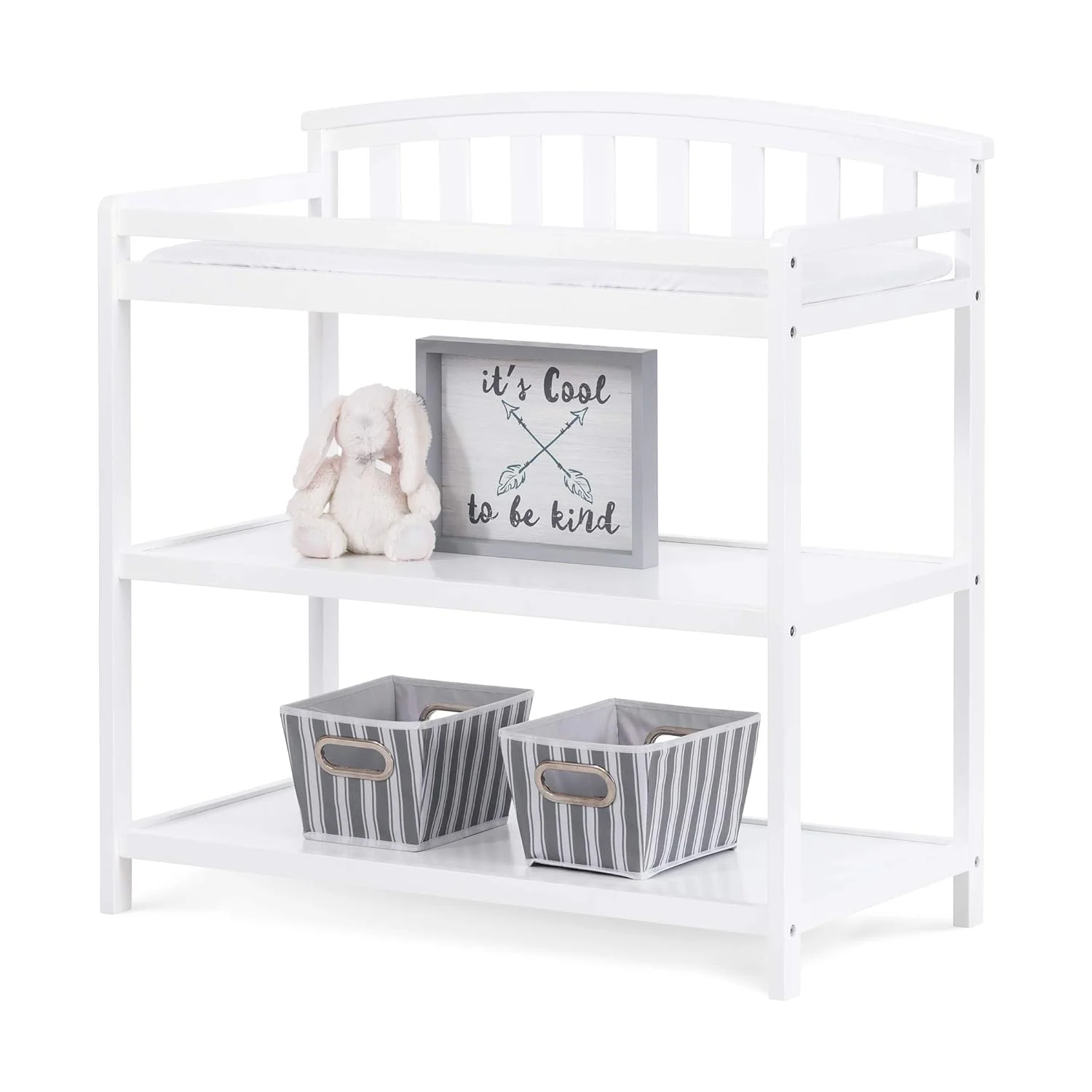 Infant Changing Table, Water-Resistant Pad Safety Strap, Anti-Tip Kit Included to Prevent Tipping, Non-Toxic, Baby Safe Finish (Matte White)
