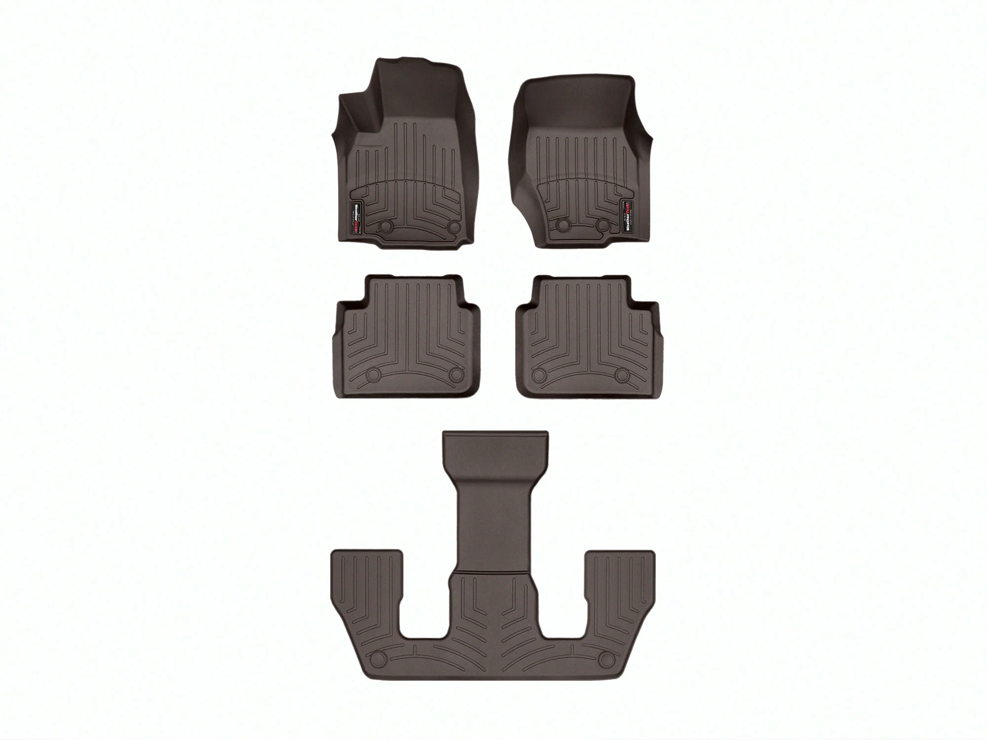 WeatherTech Custom Fit FloorLiners compatible with 2022-2024 Jeep Grand Cherokee L - Complete Set (1st, 2nd (2-Piece) & 3rd Row), Cocoa