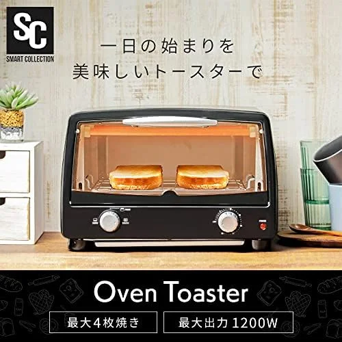 Iris Ohyama POT-412R-B Toaster, 4 pieces, high heat power, 30 minute timer function, oven toaster, black