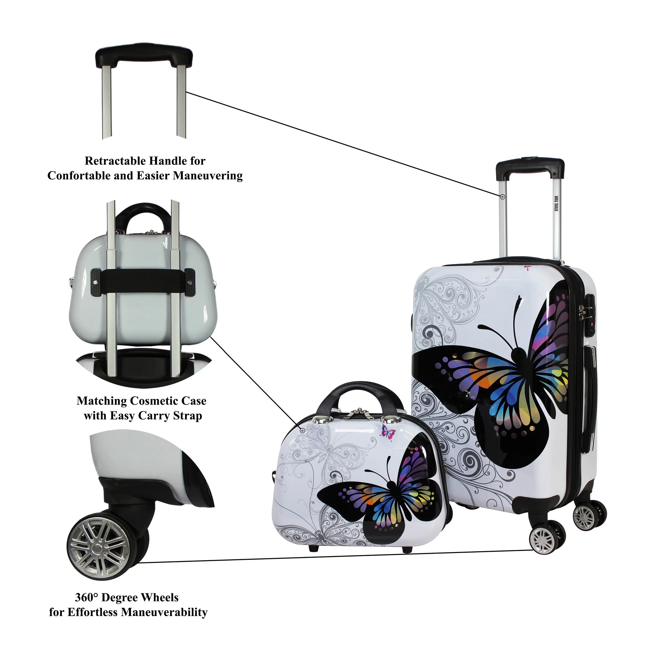 World Traveler Butterfly 2-Piece Hardside Carry-on Spinner Luggage Set (14