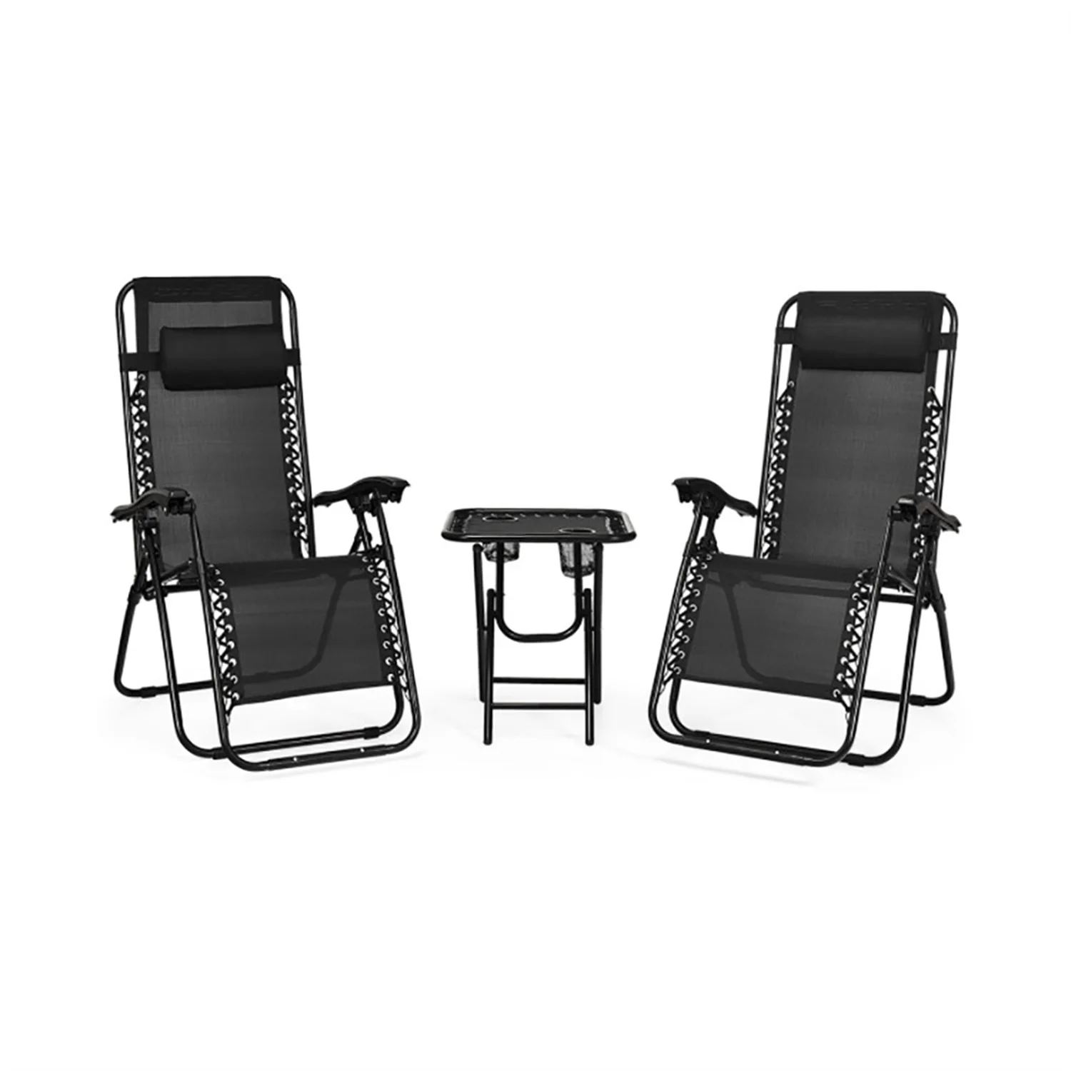 Resenkos 3 Pieces Folding Adjustable Reclining Lounge Outdoor Side Table Set of 3, Pool Zero Gravity Chairs for Outside, Black
