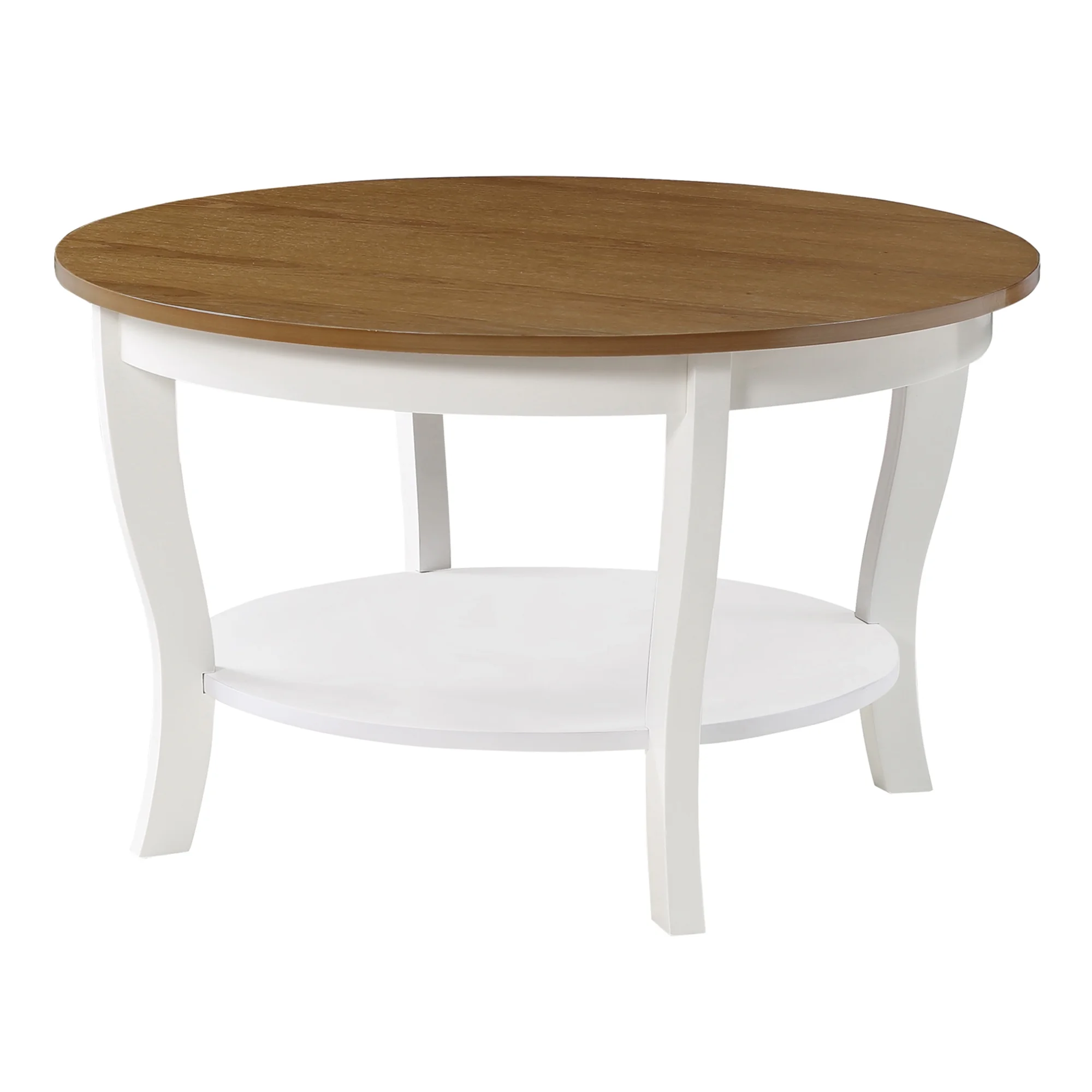 Convenience Concepts American Heritage Round Coffee Table with Shelf, Driftwood/White Wood Finish