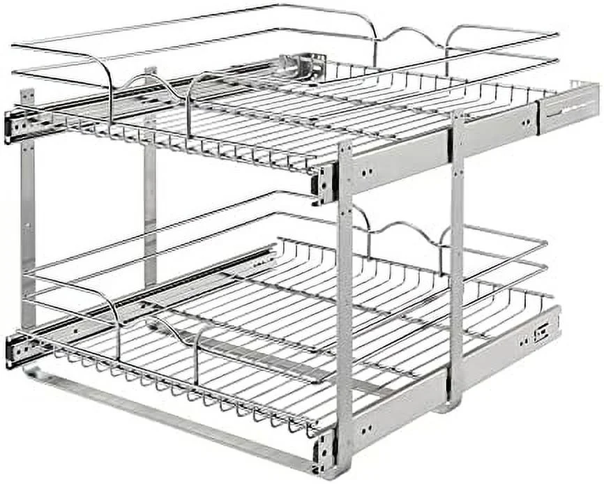 VNMKIOP 2-Tier Kitchen Cabinet Pull Out and Drawer Organizer Slide Out Pantry Basket in Multiple Sizes 24 x 22 In 5WB2-2422-CR-1