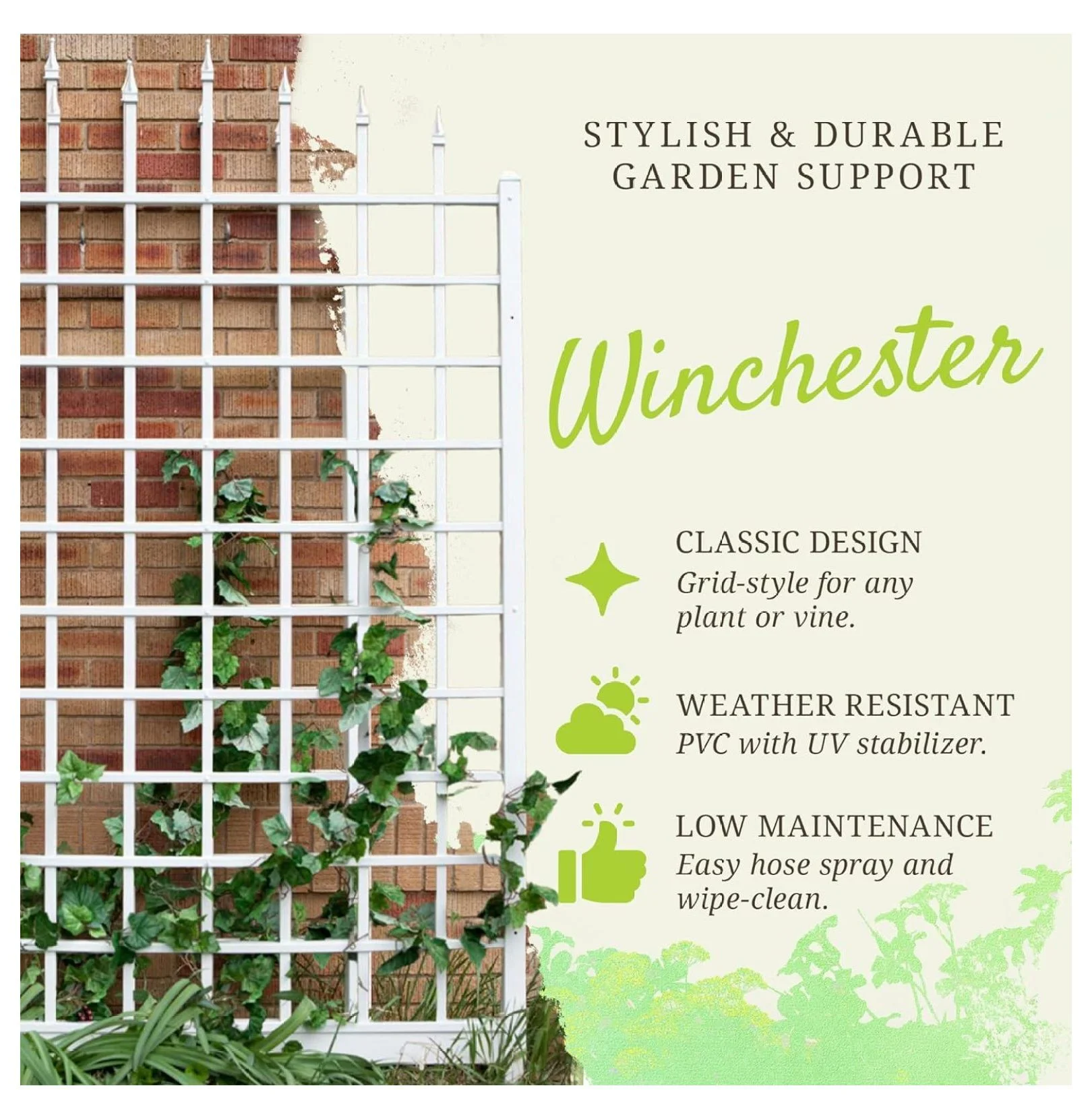 Dura-Trel 57 by 96 Inch Indoor Outdoor Garden Trellis Plant Support for Vines and Climbing Plants, Flowers, and Vegetables, White