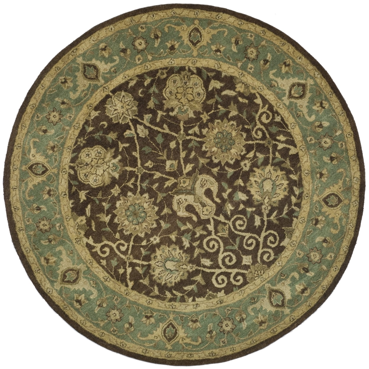 SAFAVIEH Antiquity Lilibeth Traditional Floral Wool Area Rug, Brown/Green, 8' x 8' Round