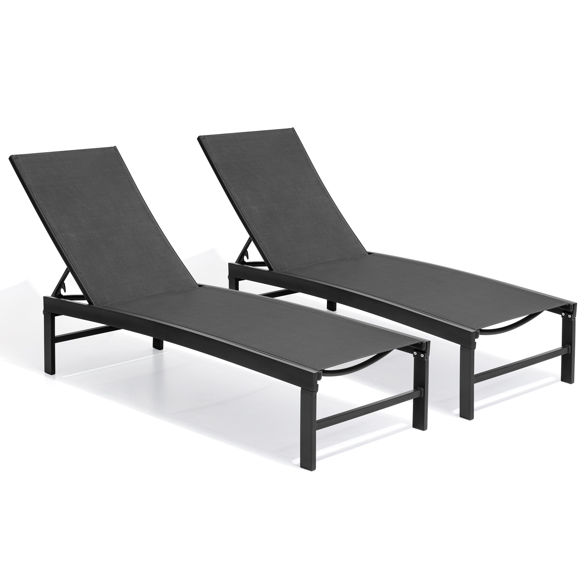 Crestlive Products Set of 2 Outdoor Lounge Chairs Aluminum Adjustable Chaise, Black