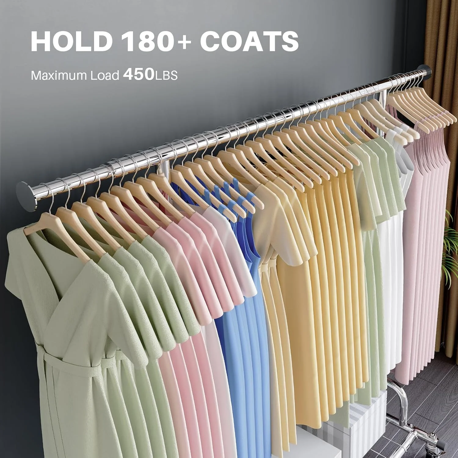 Clothing Garment Rack Capacity 450 lbs Clothing Racks on Wheels Rolling Clothes Rack for Hanging Clothes Heavy Duty Collapsible Commercial