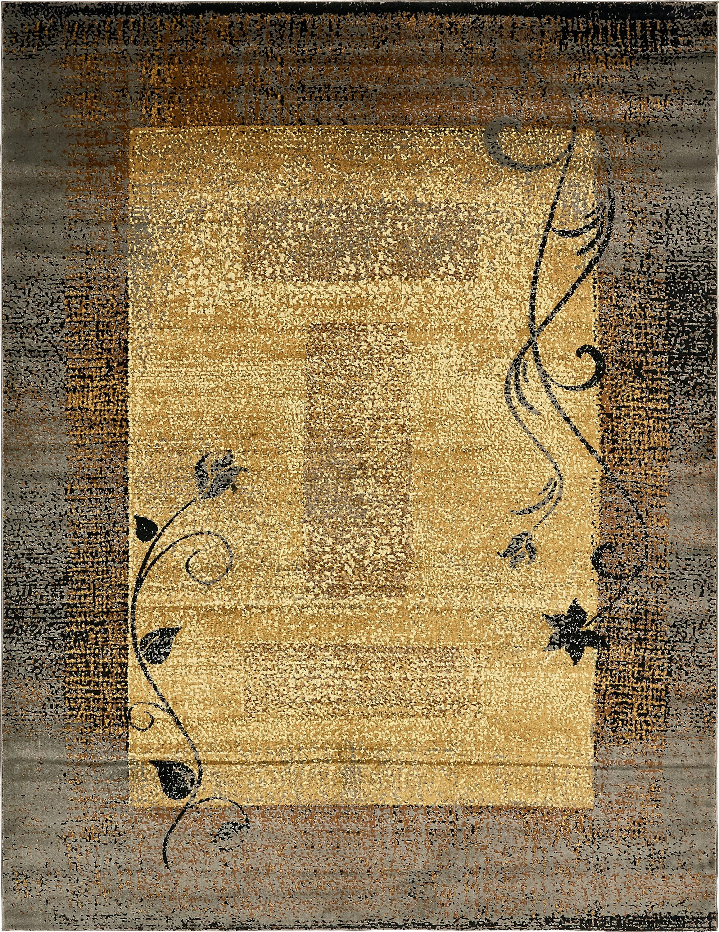 Unique Loom Excelsa Barista Rug Beige/Brown 9' x 12' Rectangle Floral Contemporary Perfect For Living Room Bed Room Dining Room Office