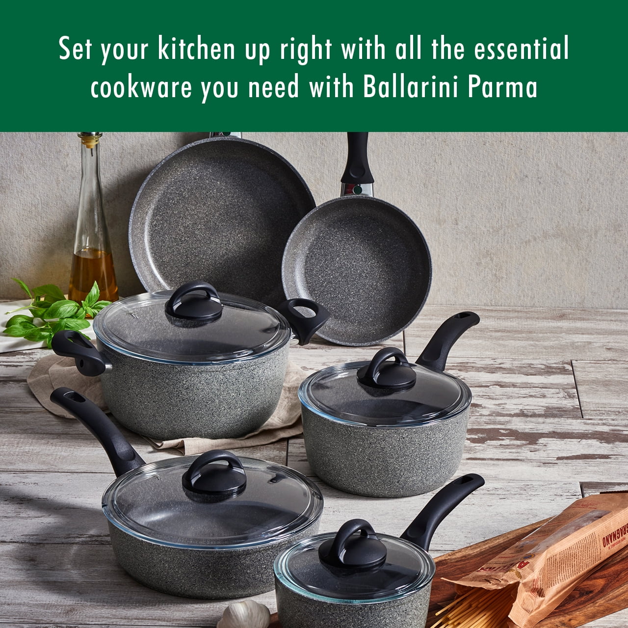BALLARINI Parma by HENCKELS 10-Piece Forged Aluminum Nonstick Cookware Set, Pots and Pans Set, Granite, Made in Italy