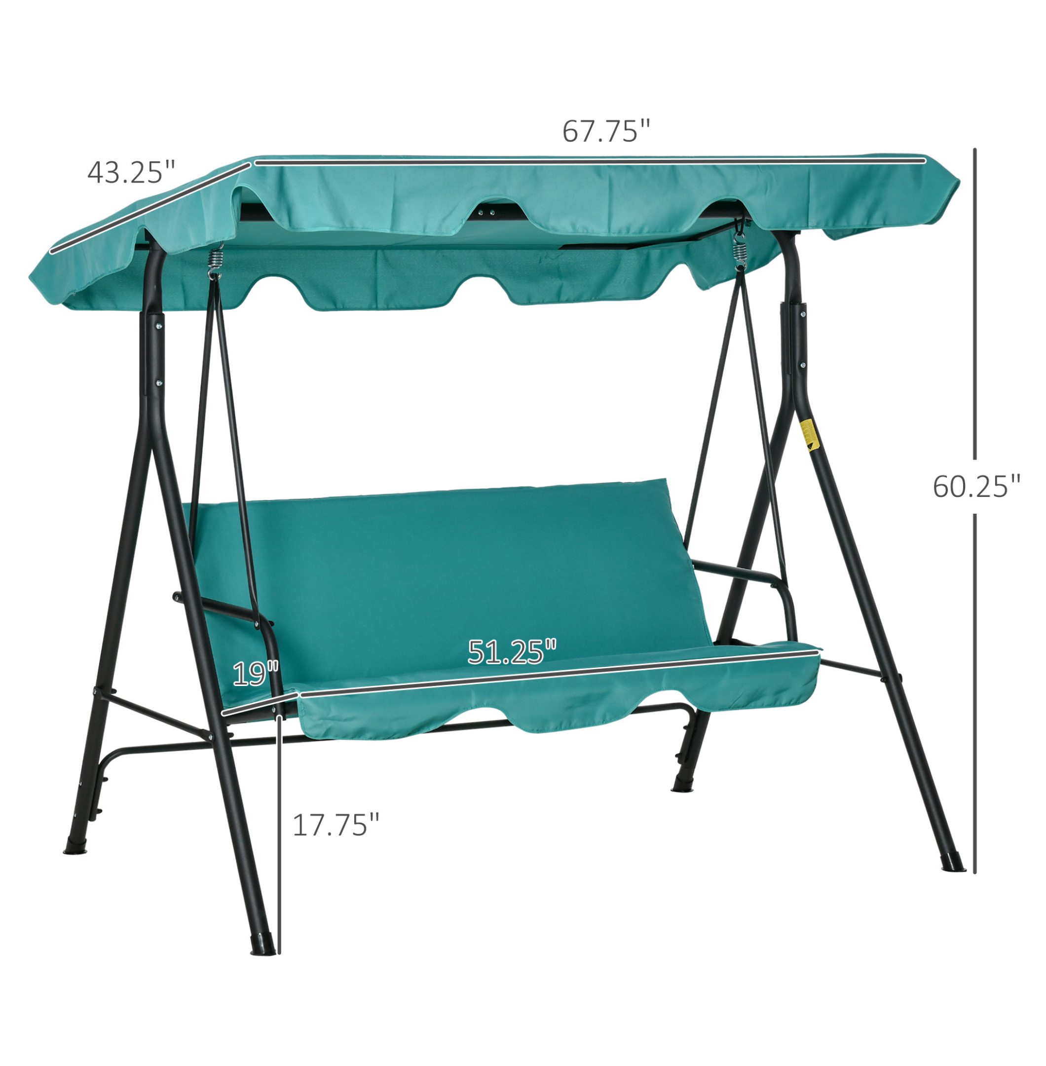 YUNTIE Porch Swing Hammock Bench Lounge Chair Steel 3-seat Padded Outdoor w/ Canopy