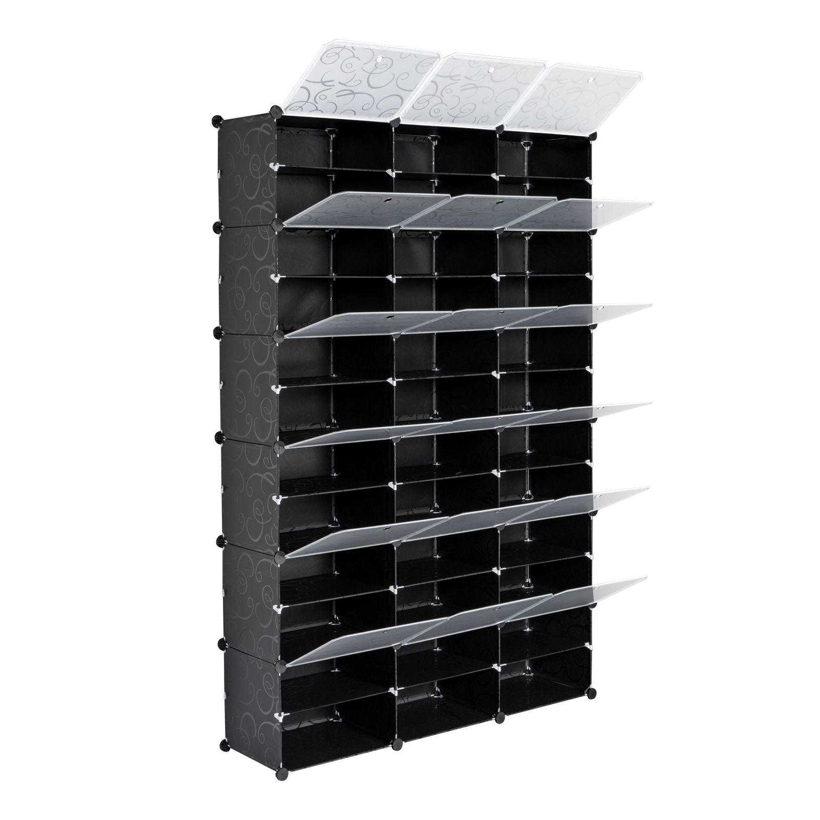 Kinaerty 12-Tier Portable 72 Pair Shoe Rack Organizer 36 Grids Tower Shelf Storage Cabinet Stand Expandable for Heels, Boots, Slippers, Black