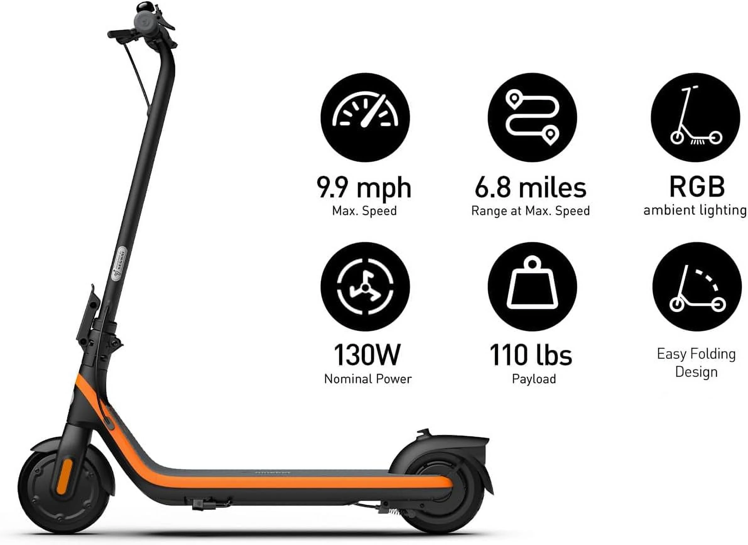 Segway Ninebot eKickScooter C2, 6.8 mi Max Range & 9.9 mph Max Speed, Foldable Kids Electric Scooter for Teens Ages 6-12, RGB ambient lights