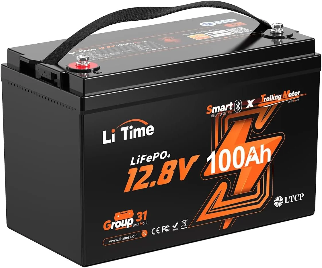 LiTime 12V 100Ah TM Bluetooth Lithium Battery Low Temp Protection 100A BMS LiFePO4 Battery for Trolling Motors
