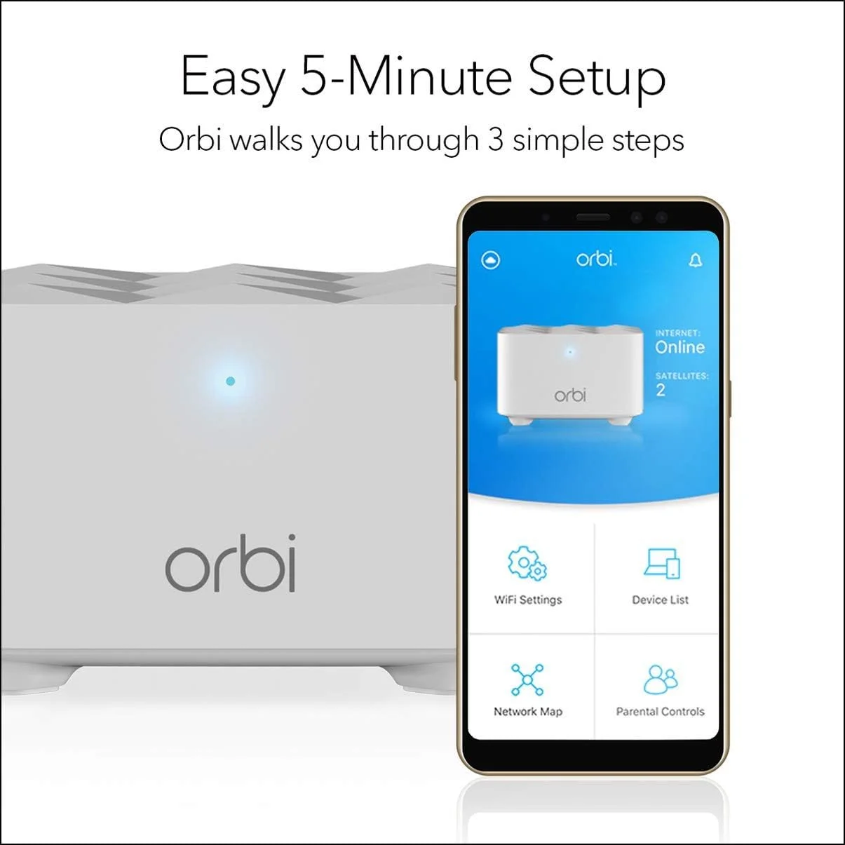 Restored NETGEAR Orbi Whole Home Mesh WiFi System (RBK13) – Router replacement covers up to 4,500 sq. ft. with 1 Router & 2 Satellites (Refurbished)